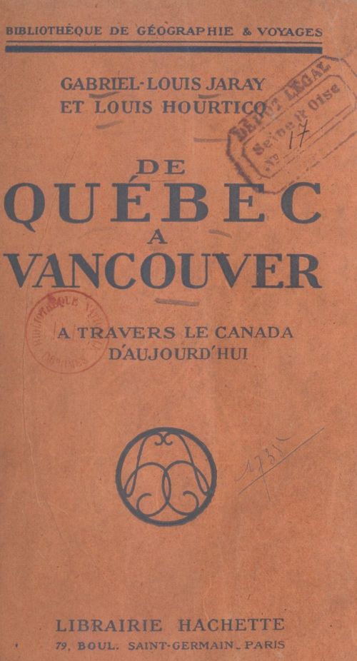 ebook cover of De Québec à Vancouver, by Louis Hourticq, Gabriel Louis-jaray
