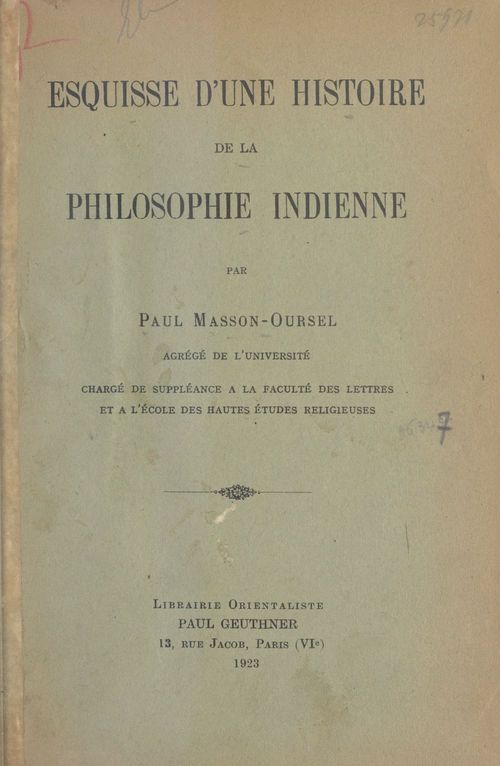 Couverture ebook de Esquisse d'une histoire de la philosophie indienne, de Paul Masson-Oursel