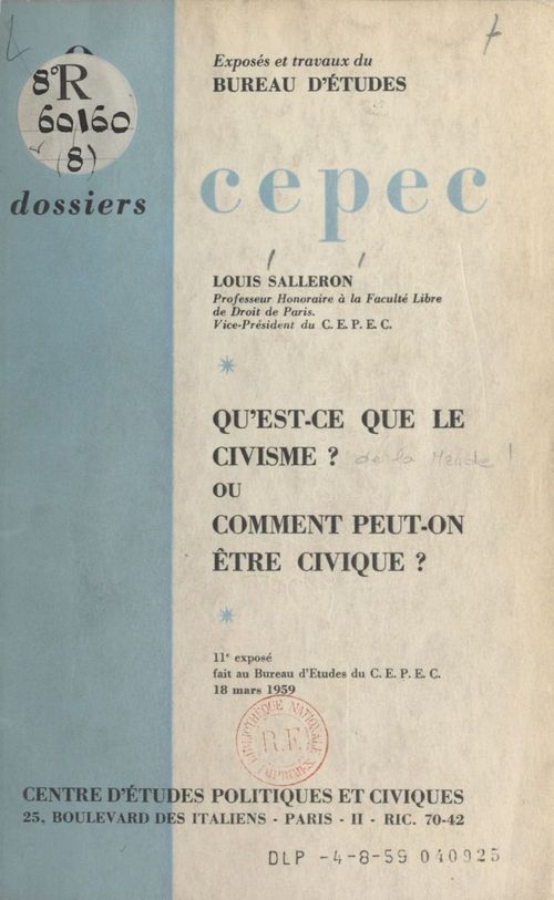 ebook cover of Qu'est-ce que le civisme ?, by Louis Salleron