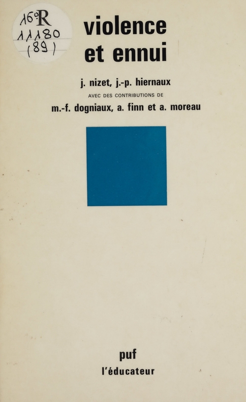 Couverture ebook de Violence et ennui, de Nizet/Hiernaux J/J.P