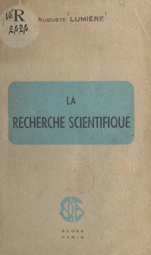 Couverture ebook de La recherche scientifique, de Auguste Lumiere