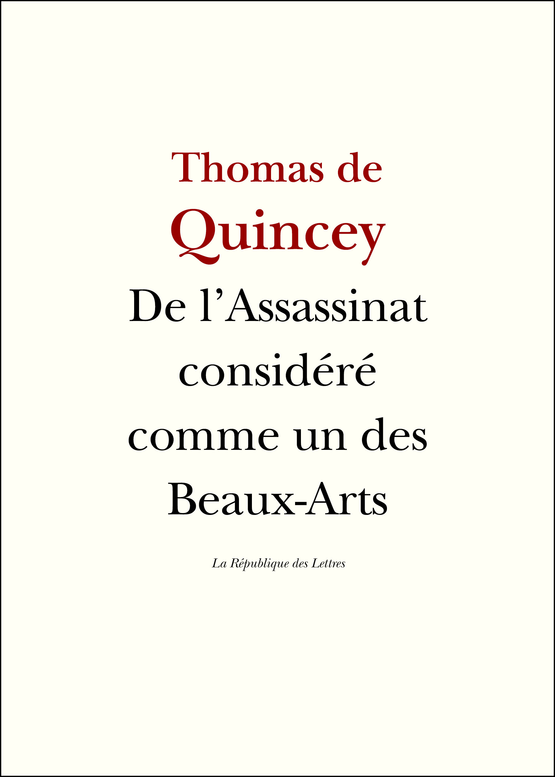 ebook cover of De l'Assassinat considéré comme un des Beaux-Arts, by Thomas De Quincey