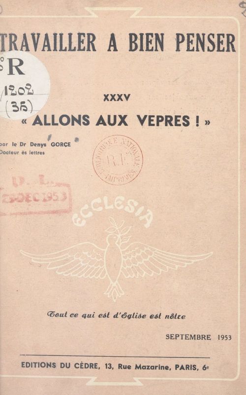 Couverture ebook de Allons aux vêpres !, de Denys Gorce