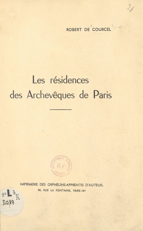 ebook cover of Les résidences des archevêques de Paris, by Robert De Courcel