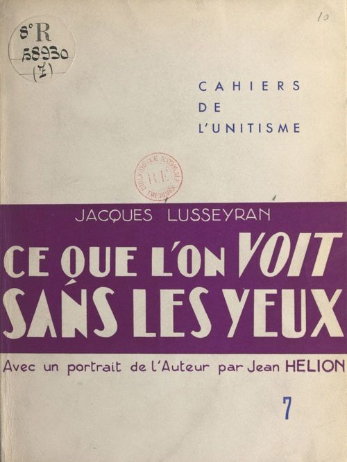 Couverture ebook de Ce que l'on voit sans les yeux, de Jean Helion, Jacques Lusseyran