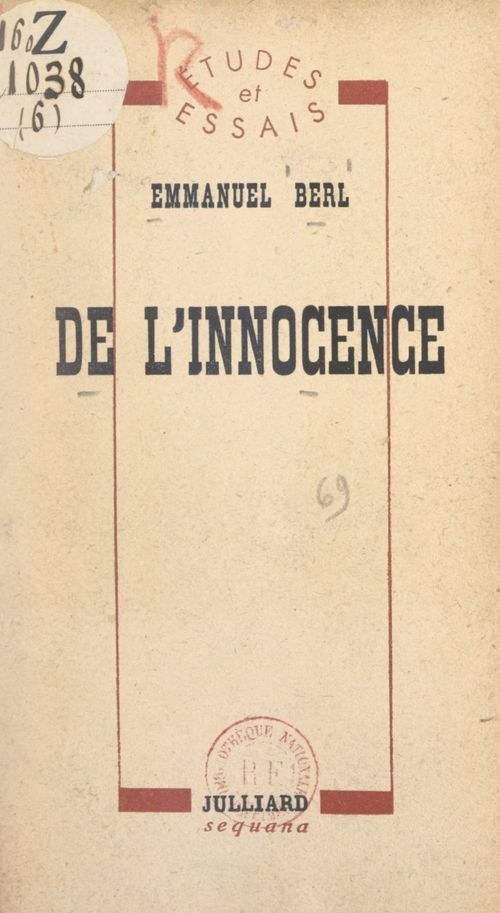 Couverture ebook de De l'innocence, de Emmanuel Berl