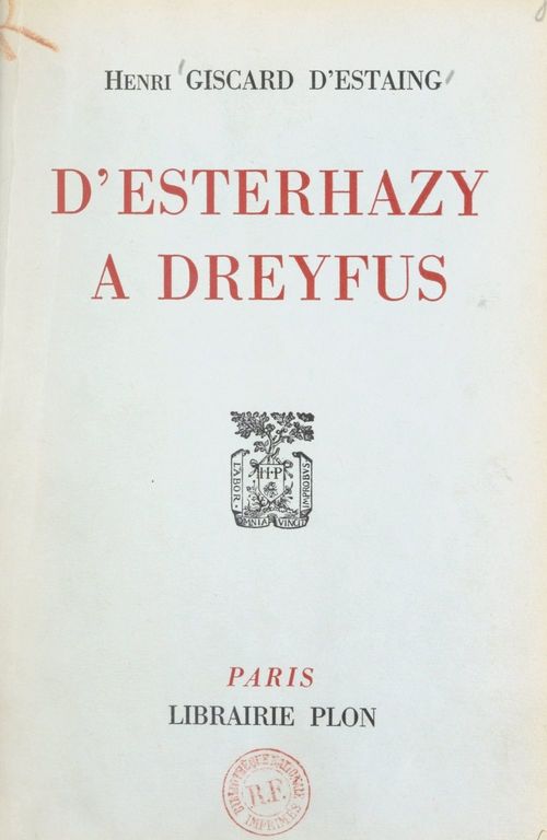 ebook cover of D'Esterhazy à Dreyfus, by Henri Giscard-D'Estaing