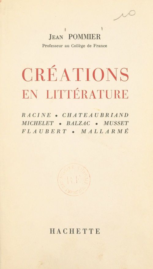 Couverture ebook de Créations en littérature, de Jean Pommier