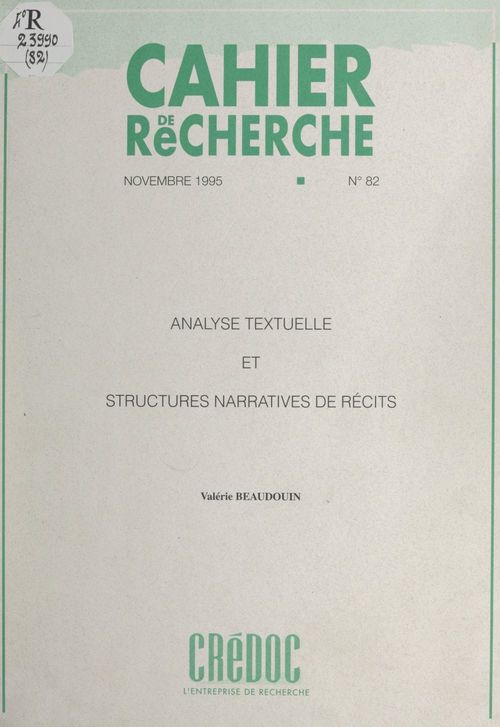 Couverture ebook de Analyse textuelle et structures narratives de récits, de Valerie Beaudouin