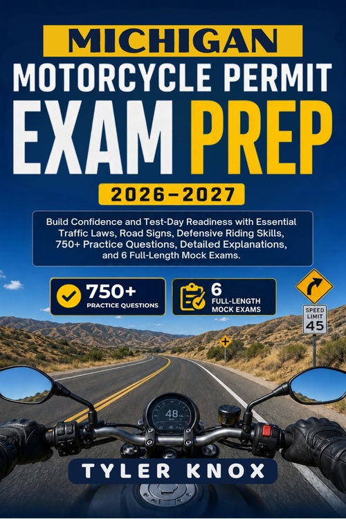 ebook cover of MICHIGAN MOTORCYCLE PERMIT EXAM PREP 2026-2027, by Tyler Knox