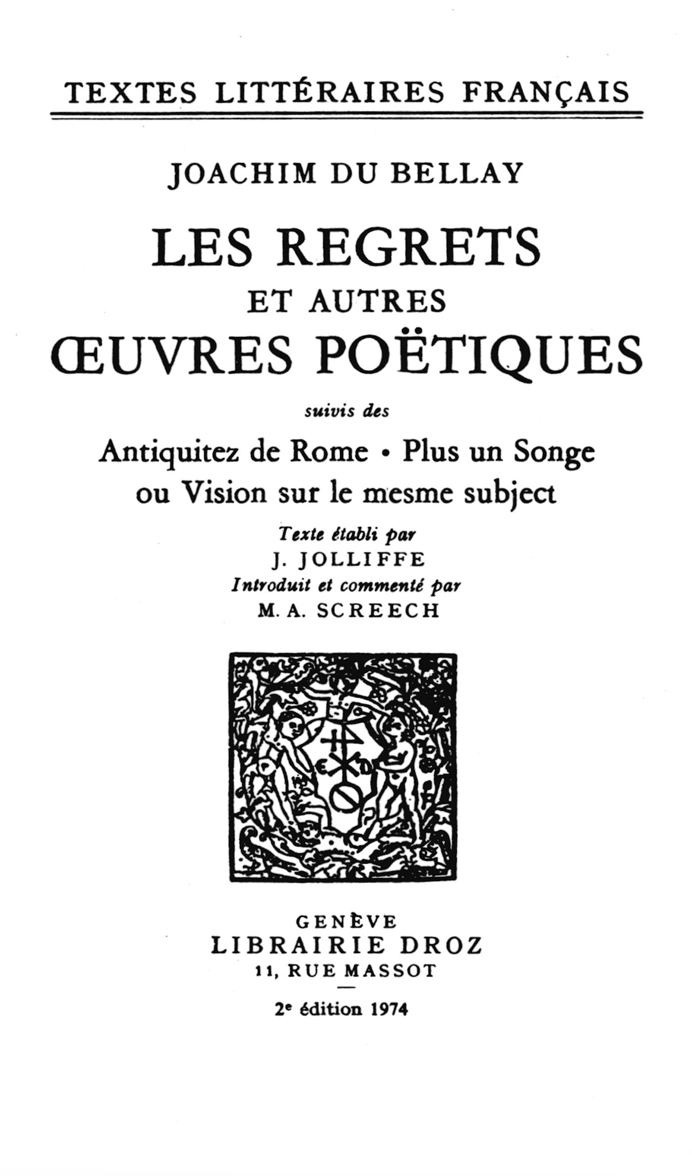 Couverture ebook de Les Regrets et autres oeuvres poëtiques, de Joachim Du Bellay