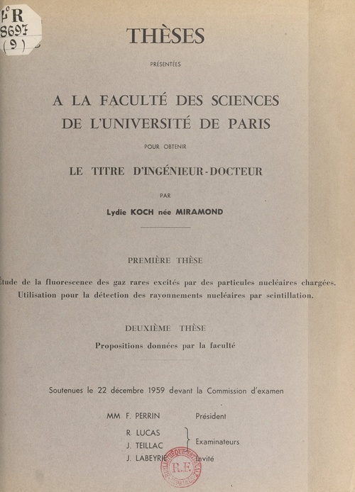 Couverture ebook de Étude de la fluorescence des gaz rares excités par des particules nucléaires chargées. Utilisation pour la détection des rayonnements nucléaires par scintillation, de Lydie Koch