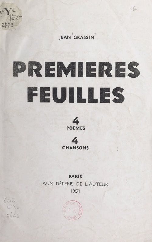 Couverture ebook de Premières feuilles, de Jean Grassin