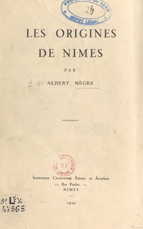 Couverture ebook de Les origines de Nîmes, de Albert Negre