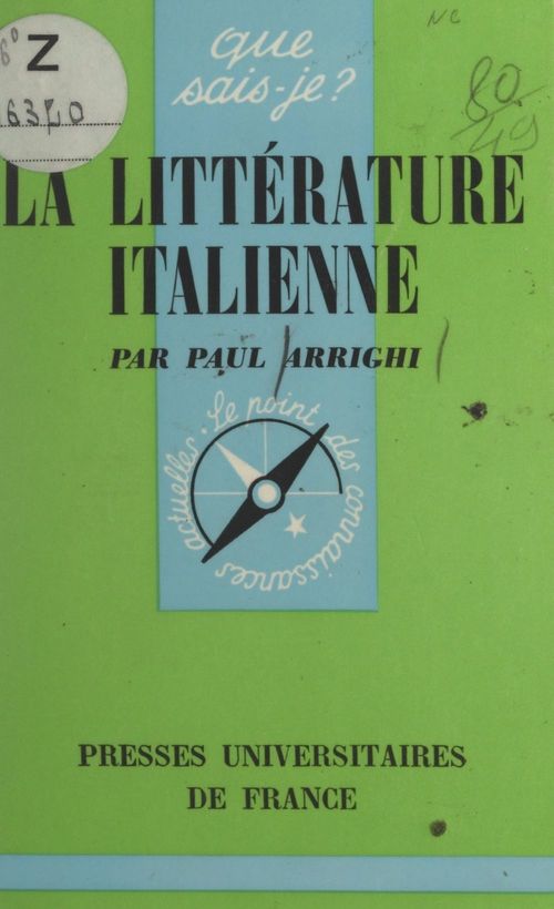 Couverture ebook de La littérature italienne, de Paul Arrighi