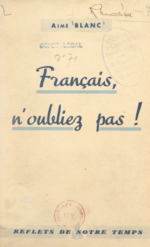 Couverture ebook de Français, n'oubliez pas !, de Aime Blanc