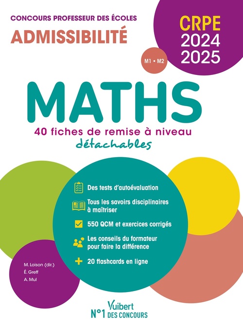 Couverture ebook de Maths - CRPE 2024-2025 - 40 fiches de remise à niveau, de Eric Greff, André Mul