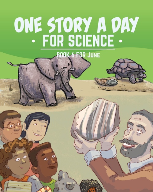ebook cover of One Story a Day for Science, by Kara Cybanski, Leonard Judge, Margaret Hoogeveen, Violet Hughes