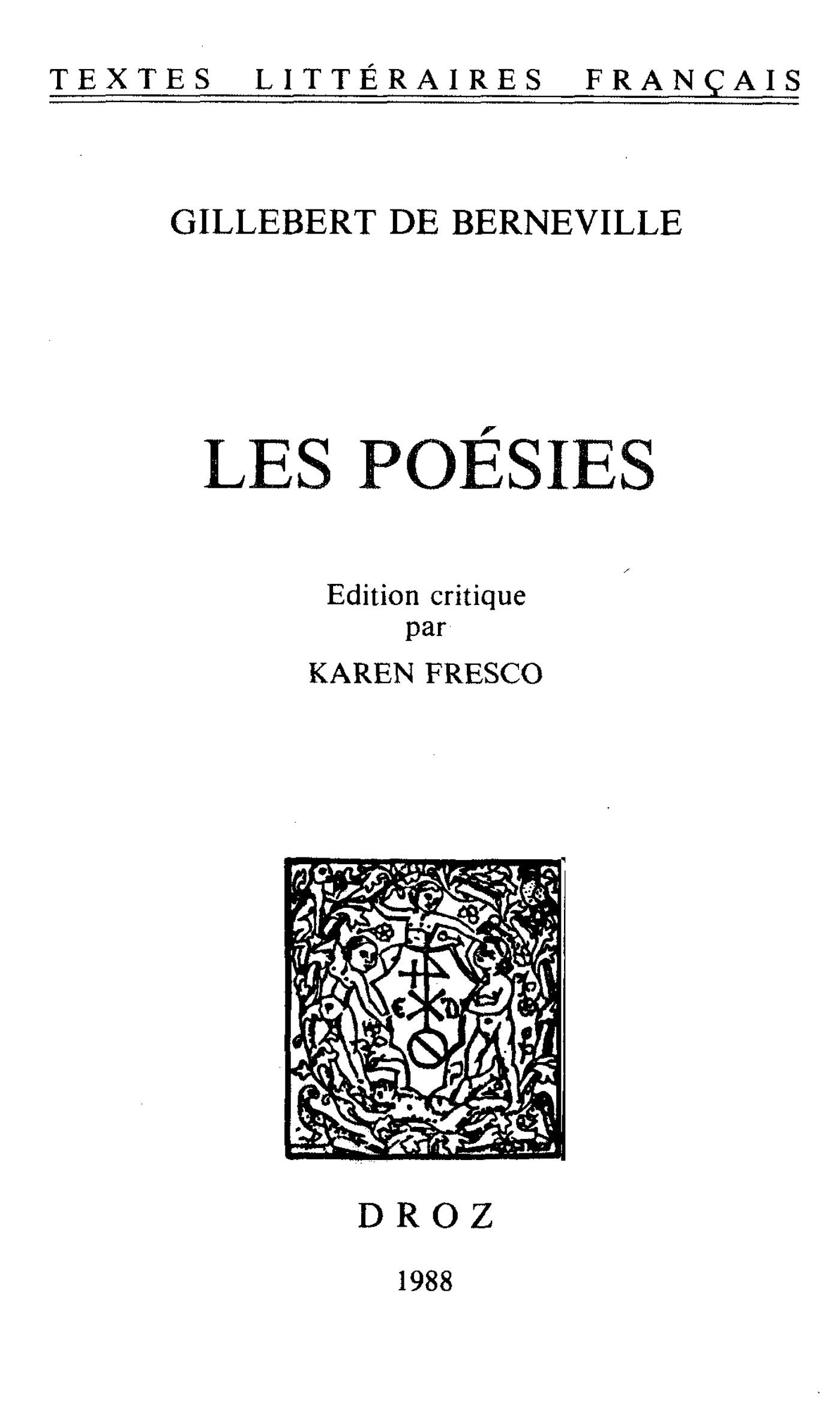 Couverture ebook de Les Poésies, de De Berneville Gilleb