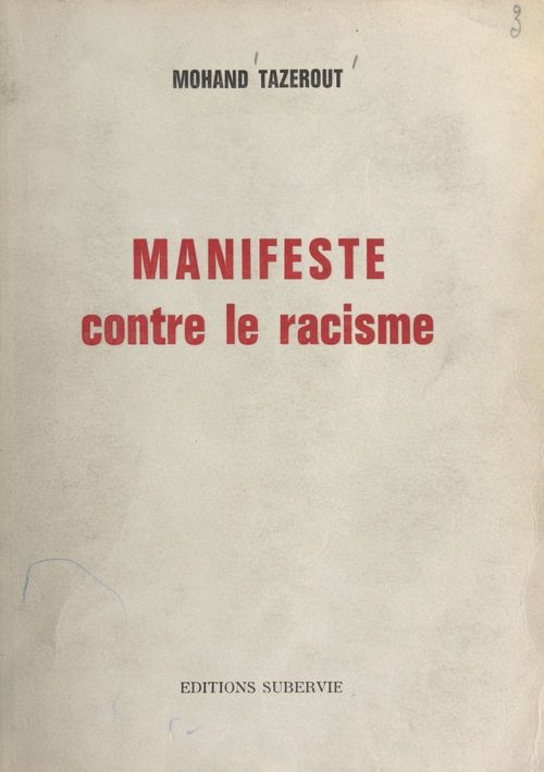 Couverture ebook de Manifeste contre le racisme, de Mohand Tazerout