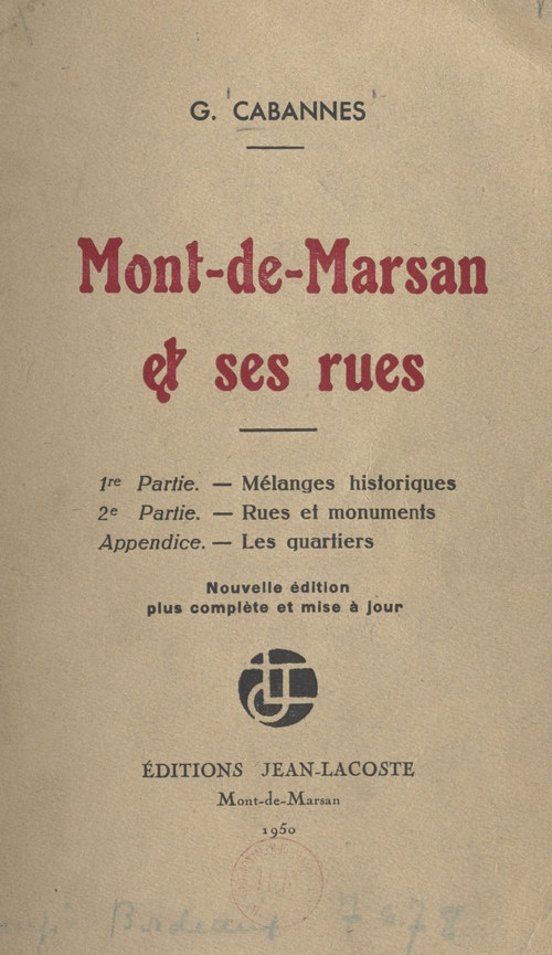 Couverture ebook de Mont-de-Marsan et ses rues, de Gabriel Cabannes