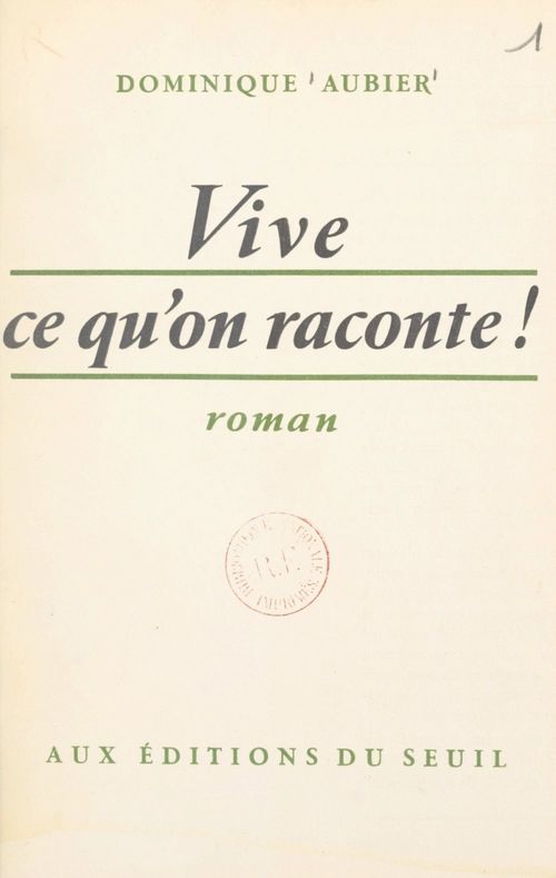 Couverture ebook de Vive ce qu'on raconte !, de Dominique Aubier