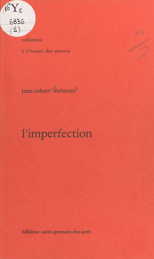 ebook cover of L'Imperfection, by Jean-Robert Delmont