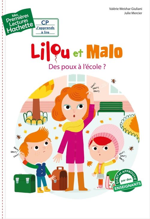Couverture ebook de Premières lectures CP1 Lilou et Malo - Des poux à l'école ?, de Valérie Weishar Giuliani
