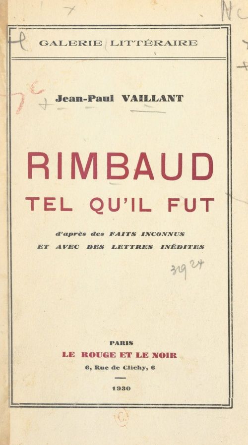 Couverture ebook de Rimbaud tel qu'il fut, de Jean-Paul Vaillant