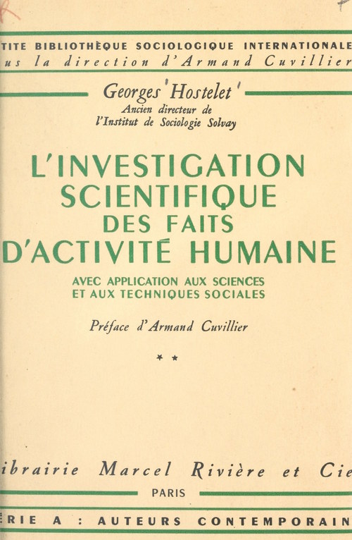 Couverture ebook de L'investigation scientifique des faits d'activité humaine, de Georges Hostelet