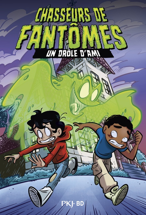 Couverture ebook de Chasseurs de fantômes - BD - Tome 01 : Un drôle d'ami - Enquêtes, humour, frissons, monstres - Bande dessinée jeunesse dès 7 ans, de Andres Miedoso, Salvatore Costanza