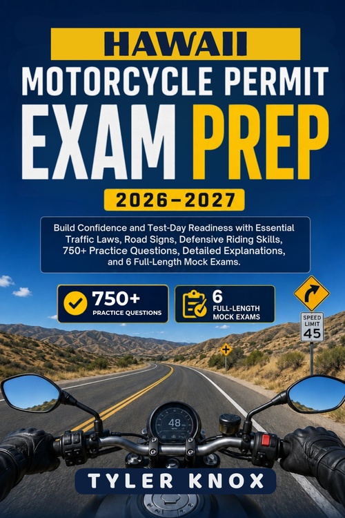 ebook cover of HAWAII MOTORCYCLE PERMIT EXAM PREP 2026-2027, by Tyler Knox