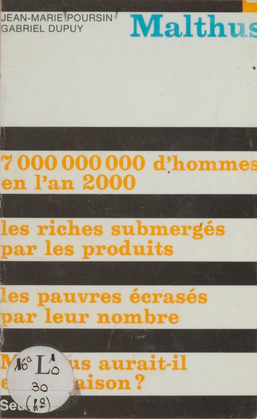 ebook cover of Malthus, by Gabriel Dupuy, Jean-Marie Poursin