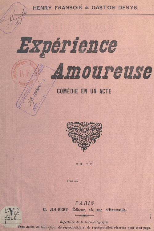 ebook cover of Expérience amoureuse, by Gaston Derys, Henry Fransois