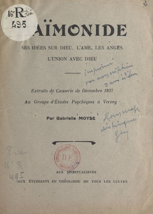 ebook cover of Maïmonide, ses idées sur Dieu, l'âme, les anges, l'union avec Dieu, by Gabrielle Moyse