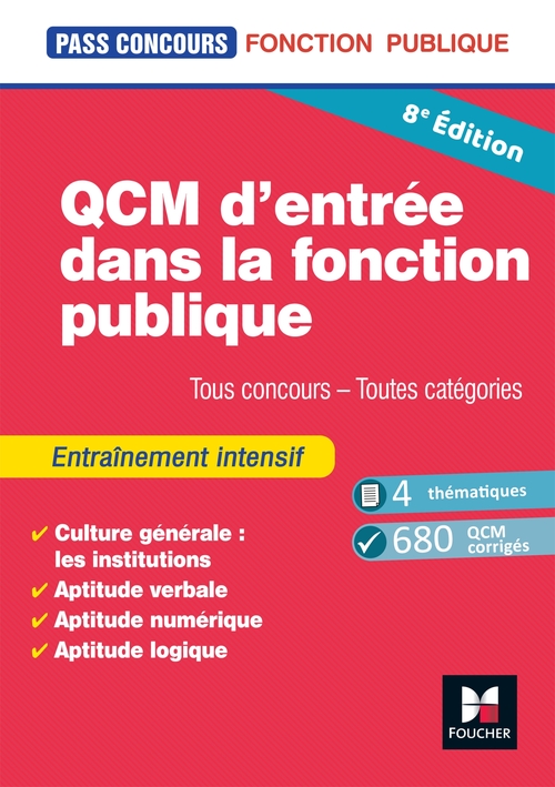 ebook cover of Pass'Concours - QCM d'entrée dans la fonction publique - Révision et entrainement 8e édition, by Anne Ducastel