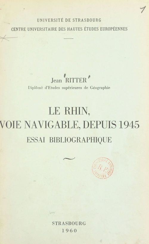 Couverture ebook de Le Rhin, voie navigable, depuis 1945, de Jean Ritter