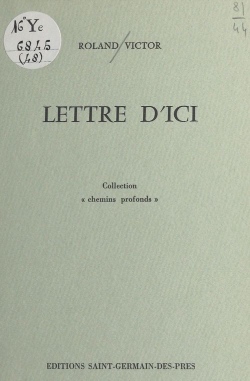 ebook cover of Lettre d'ici, by Roland Victor