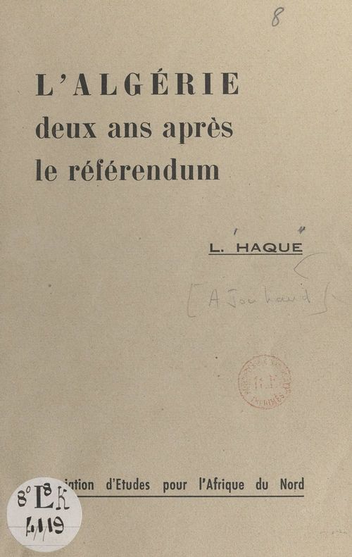 Couverture ebook de L'Algérie deux ans après le référendum, de L. Haque