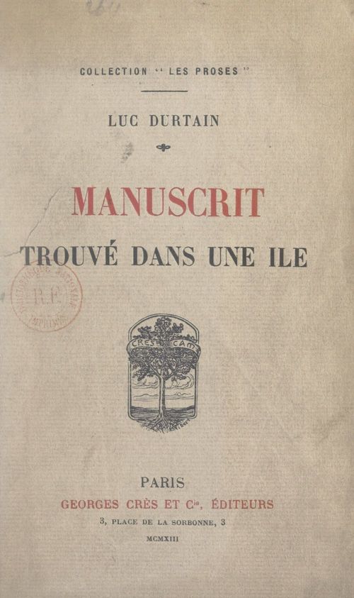 Couverture ebook de Manuscrit trouvé dans une île, de Luc Durtain