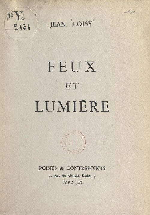 Couverture ebook de Feux et lumière, de Jean Loisy
