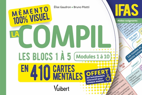 Couverture ebook de Mémento 100% visuel  - La compil IFAS : Les Blocs 1, 2, 3, 4 et 5 du diplôme aide-soignant en 410 cartes mentales, de Elise  Gaudron, Bruno Pitetti