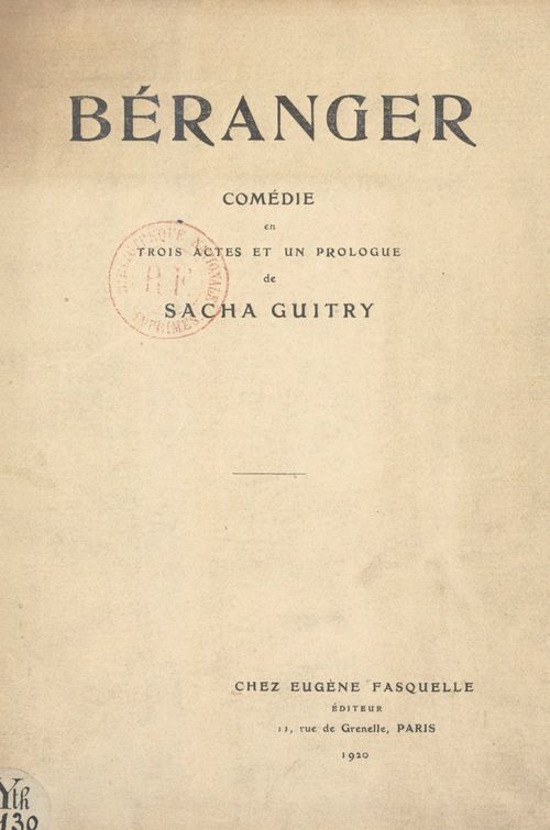 ebook cover of Béranger, by Sacha Guitry