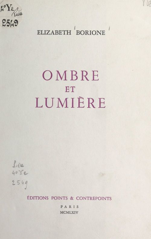 Couverture ebook de Ombre et lumière, de Elizabeth Borione