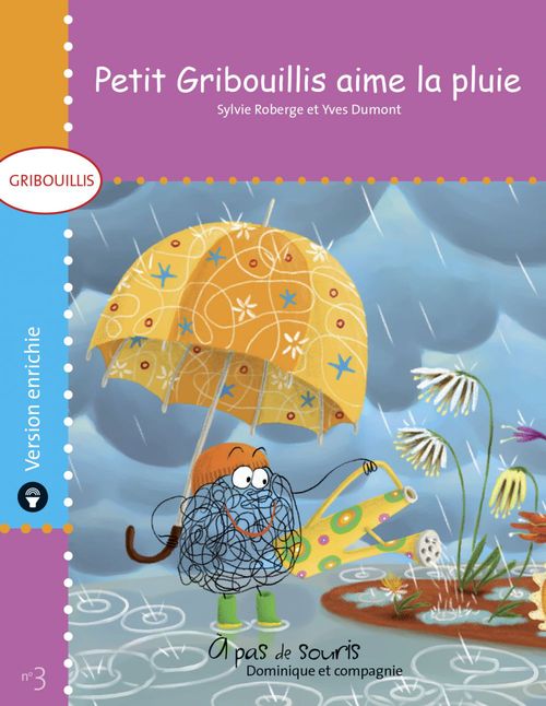 Couverture ebook de Petit Gribouillis aime la pluie - version enrichie, de Sylvie Roberge