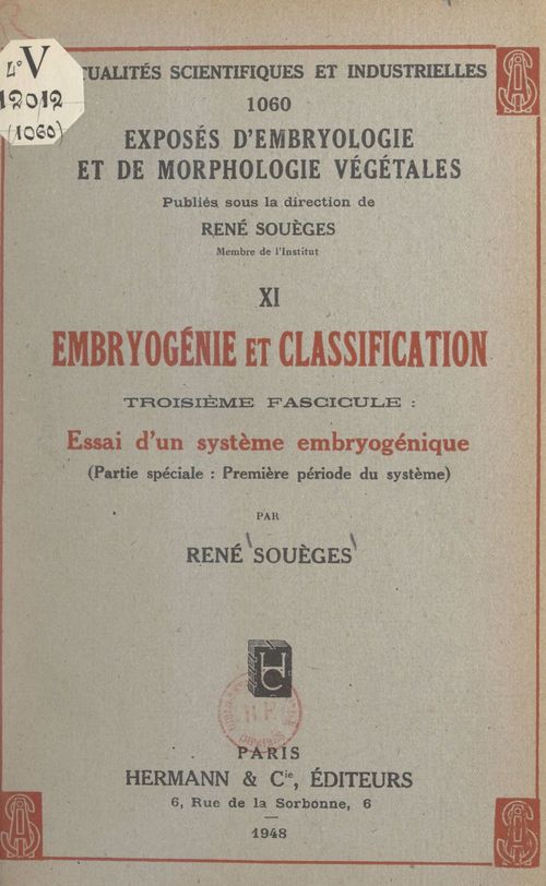 ebook cover of Embryogénie et classification (3). Essai d'un système embryogénique (partie spéciale : première période du système), by Rene Soueges