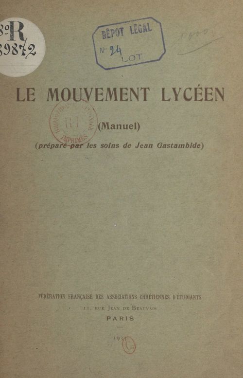 ebook cover of Le mouvement lycéen (manuel), by Jean Gastambide