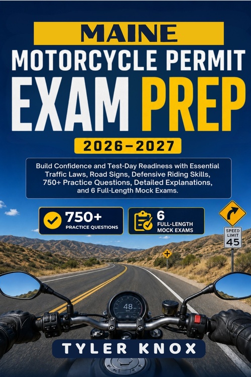 ebook cover of MAINE MOTORCYCLE PERMIT EXAM PREP 2026-2027, by Tyler Knox