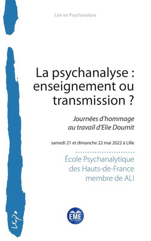 Couverture ebook de La psychanalyse : enseignement ou transmission ?, de Membre de l'ALI Ecole psychanalytique des Hauts-de-France