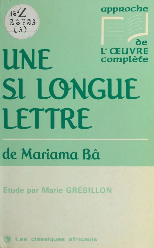 Couverture ebook de «Une si longue lettre» de Mariama Bâ, de Amadou Hampâté Bâ